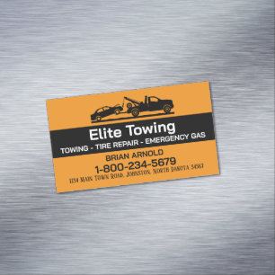 Tow Truck Service orange and black Business Card Magnet