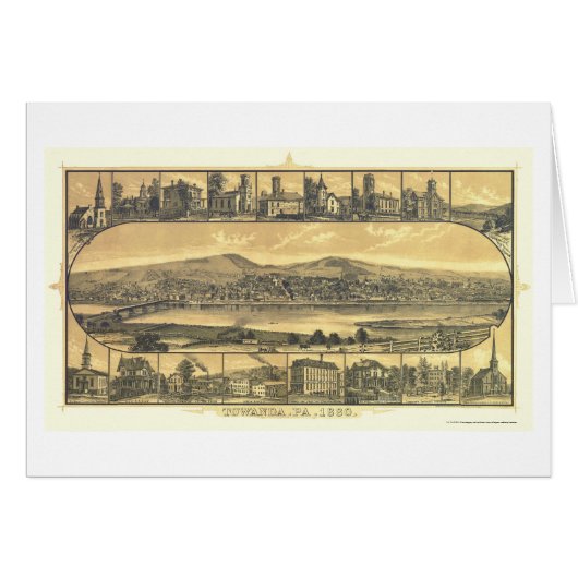Towanda, PA Panoramic Map - 1880 Cards (Front Horizontal)