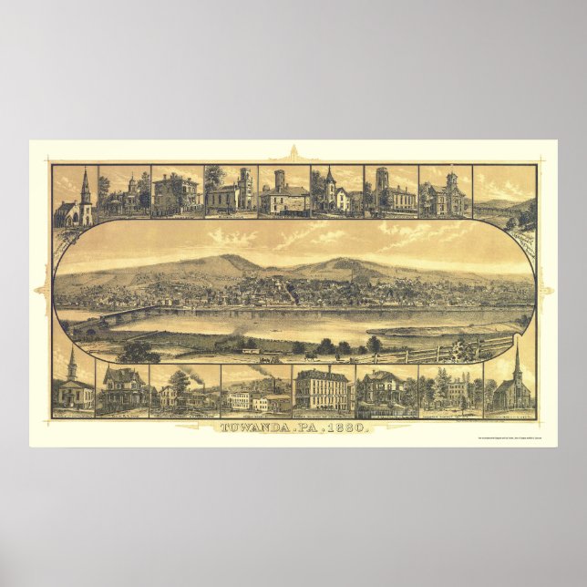 Towanda, PA Panoramic Map - 1880 Poster (Front)