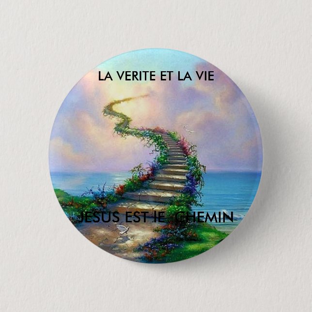 towards the sky (3), JESUS EAST the WAY, WHICH Pinback Button (Front)