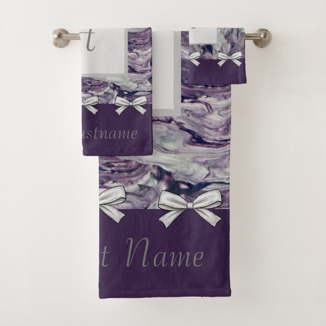 Towel Bath Set Lavender and Bows Personalized (Insitu)