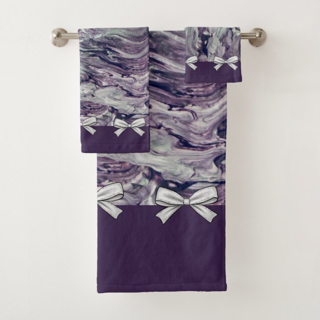Towel Bath Set Lavender and Bows Personalized (Insitu)