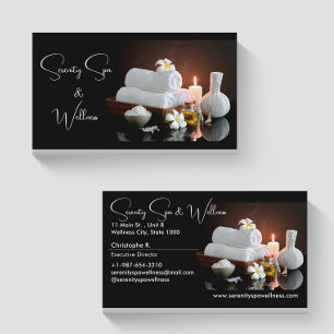 Towel, Flower, Candle, Oil Spa & Wellness Black Business Card