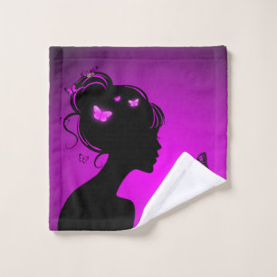 Towel linen The woman purple butterflies