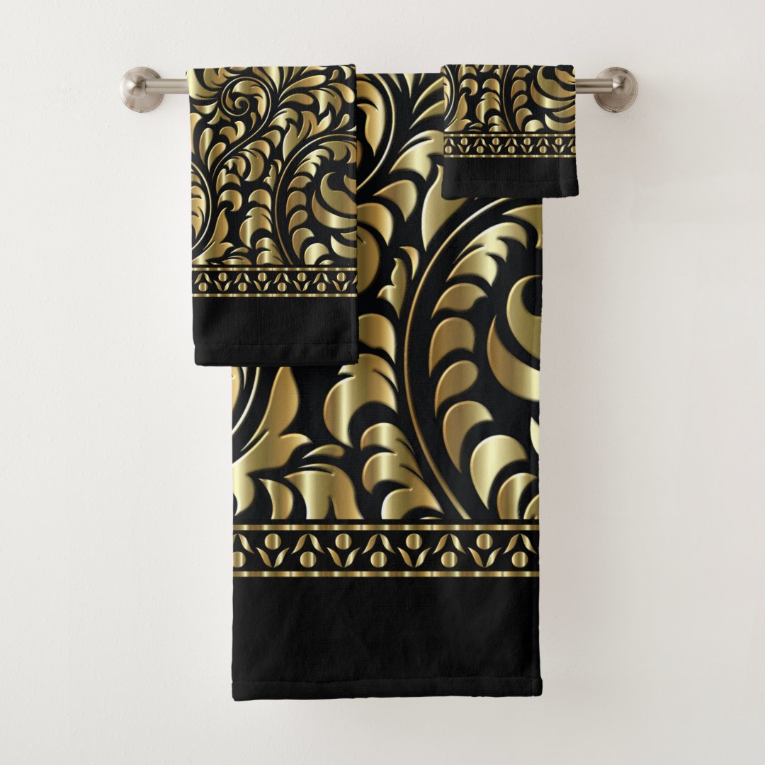 Towel Set - Drama in Black and Gold | Zazzle