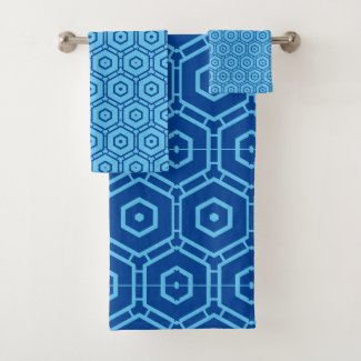 Towel Set - Hexagon Pattern in Blues
