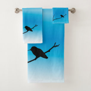 Towel Set - Hummingbird Silhouette on Blue