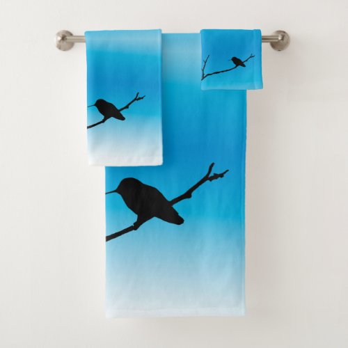 Towel Set _ Hummingbird Silhouette on Blue