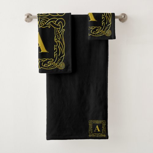 Towel Set _ Monogram A _ Celtic Dragon Frame