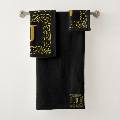 Towel Set _ Monogram J _ Celtic Dragon Frame