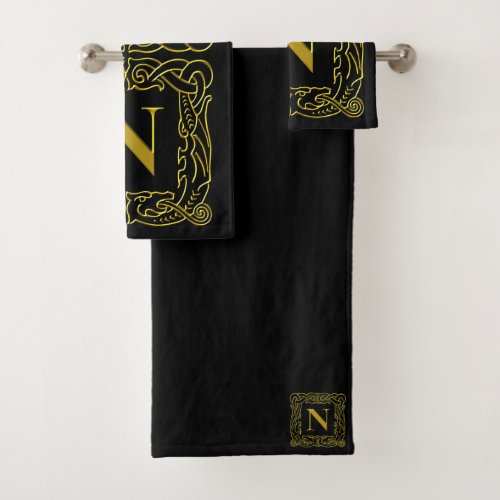 Towel Set _ Monogram N _ Celtic Dragon Frame