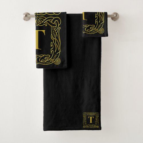 Towel Set _ Monogram T _ Celtic Dragon Frame