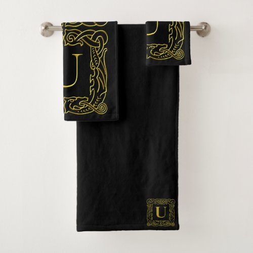 Towel Set _ Monogram U _ Celtic Dragon Frame