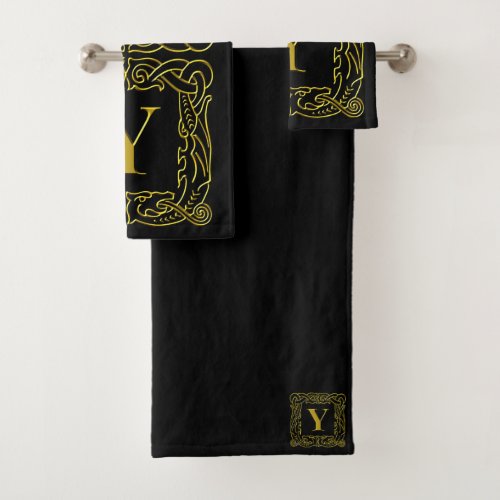 Towel Set _ Monogram Y _ Celtic Dragon Frame