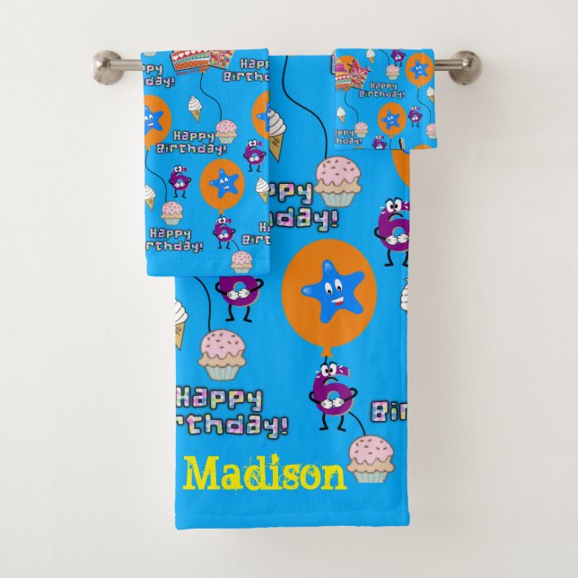 Towel Sets, Happy 6th Birthday #6 Blue (Insitu)