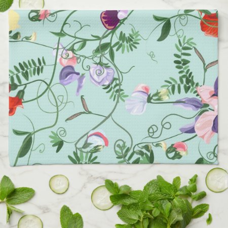 Towel With Decorative Sweet Pea Flowers