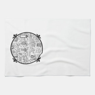 Towel with Line Drawings and Logo Inside