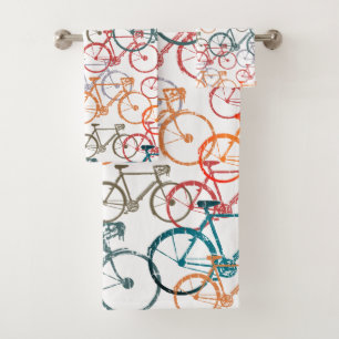 Towels of Colorful Bicycles Allover Stamped