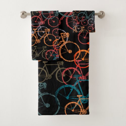 Towels of Colorful Bicycles black Allover Stamped 