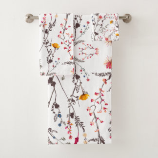 Towels set with pink and orange flowers