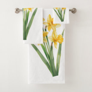 Towels with Spring Daffodils, Yellow Floral Design