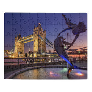 Tower Bridge and Girl with Dolphin at Night Jigsaw Puzzle