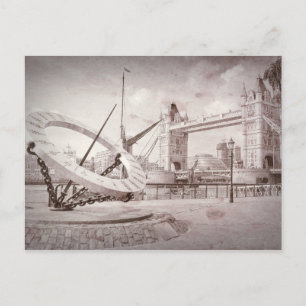 Tower Bridge and Sun Dial, London UK Postcard