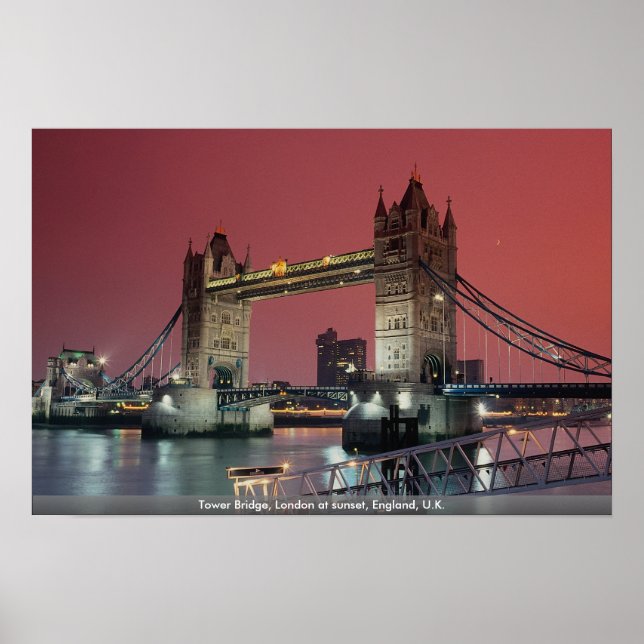 Tower Bridge, London at sunset, England, U.K. Poster (Front)