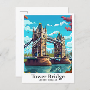 Tower Bridge London England Travel Illustration Postcard