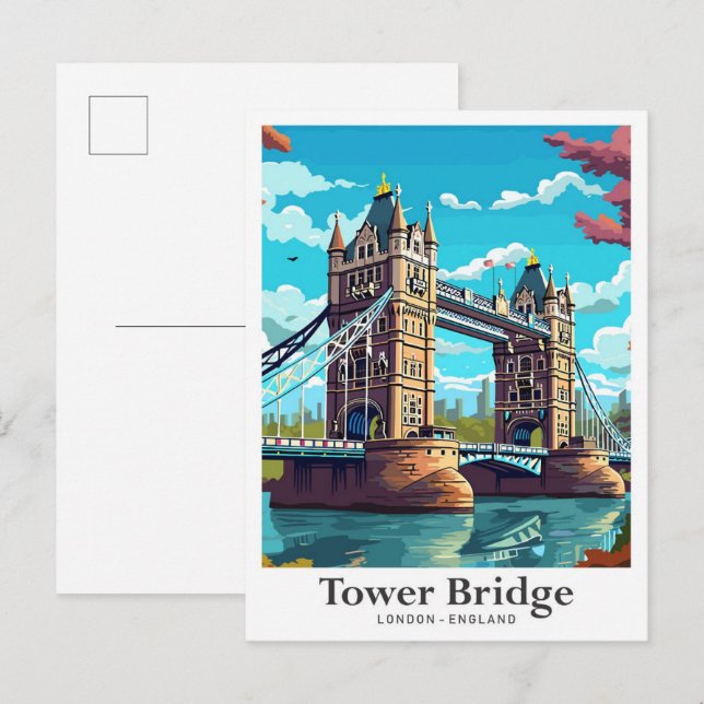 Tower Bridge London England Travel Illustration Postcard (Front/Back)