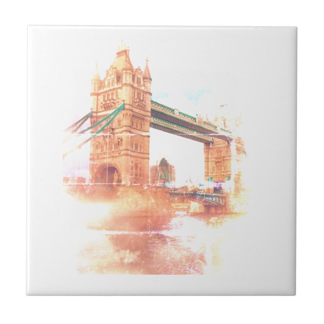 Tower Bridge London Great Britain UK Sketch Ceramic Tile (Front)