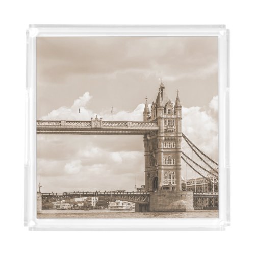 Tower Bridge London iconic vintage sepia Acrylic Tray