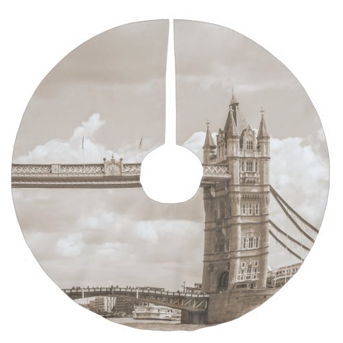 Tower Bridge London iconic vintage sepia Brushed Polyester Tree Skirt