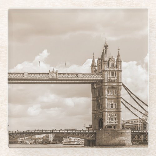 Tower Bridge London iconic vintage sepia Glass Coaster