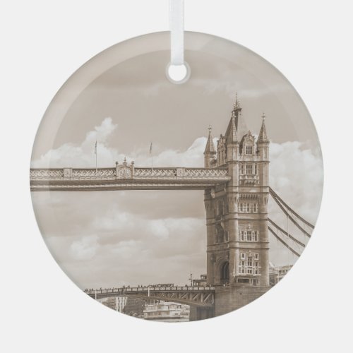 Tower Bridge London iconic vintage sepia Glass Ornament