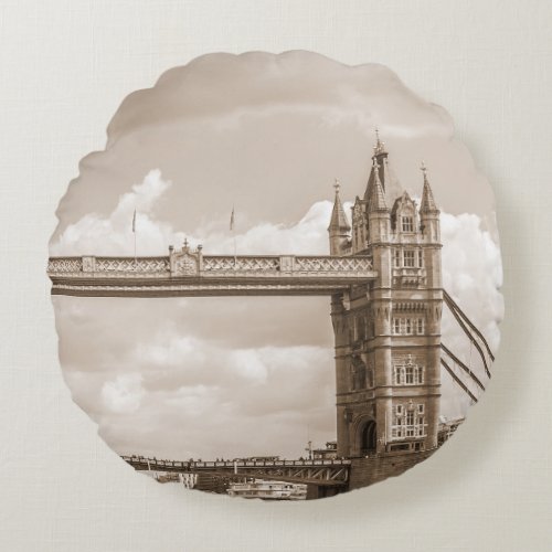 Tower Bridge London iconic vintage sepia Round Pillow