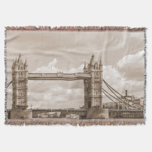 Tower Bridge London iconic vintage sepia Throw Blanket