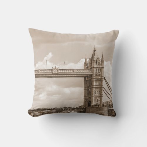 Tower Bridge London iconic vintage sepia Throw Pillow