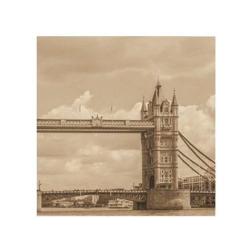 Tower Bridge London iconic vintage sepia Wood Wall Art