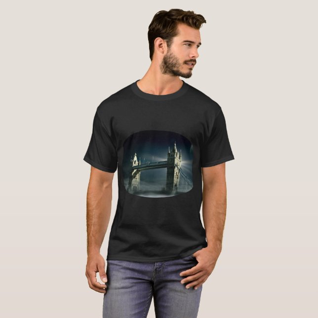 Tower Bridge London in Night Fog T-Shirt (Front Full)