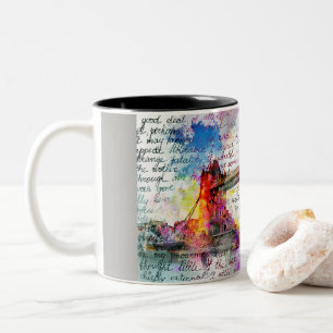 Tower Bridge, London, Sketchbook Art Two-Tone Coffee Mug