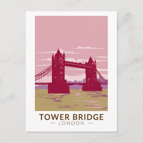 Tower Bridge London Travel Art Vintage Postcard