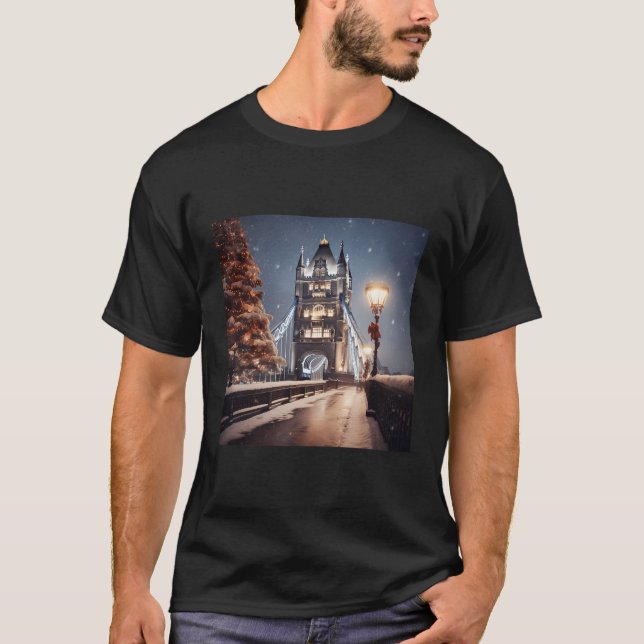 Tower Bridge London Victorian Christmas Night Scen T-Shirt (Front)