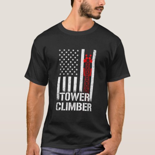 Tower Climber American Flag Tower Climber T_Shirt