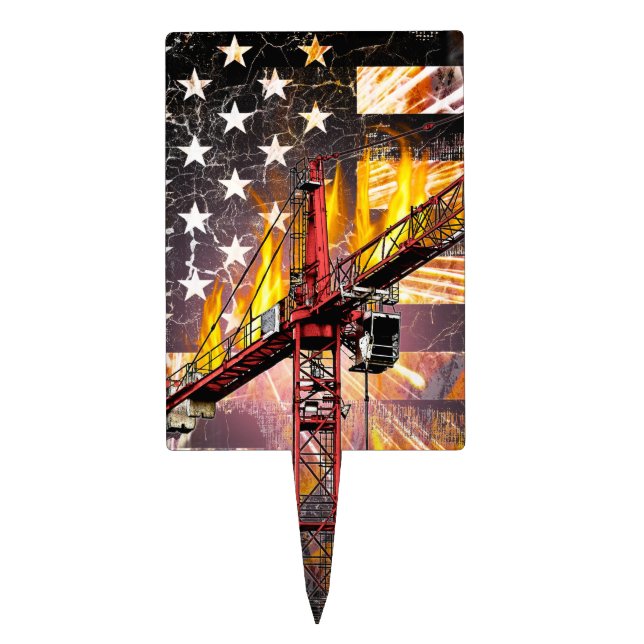 Tower Crane Operator Flag Cake Topper (Front)