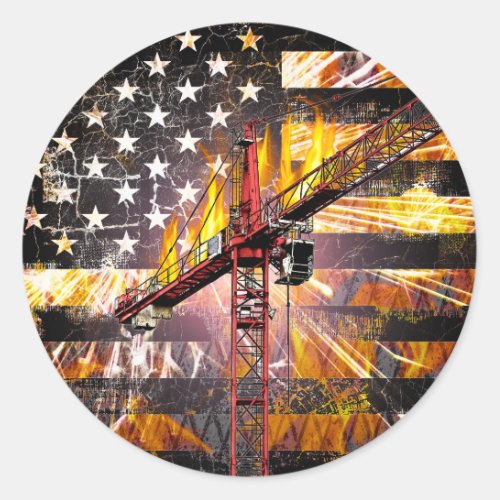 Tower Crane Operator Flag Classic Round Sticker