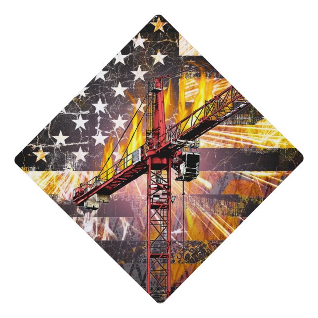 Tower Crane Operator Flag Graduation Cap Topper (Front)