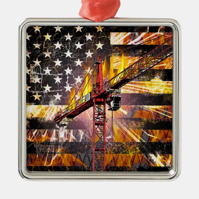 Tower Crane Operator Flag Metal Ornament (Front)