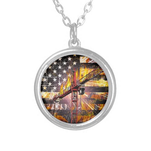 Tower Crane Operator Flag Silver Plated Necklace