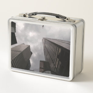 Tower in the city. metal lunch box
